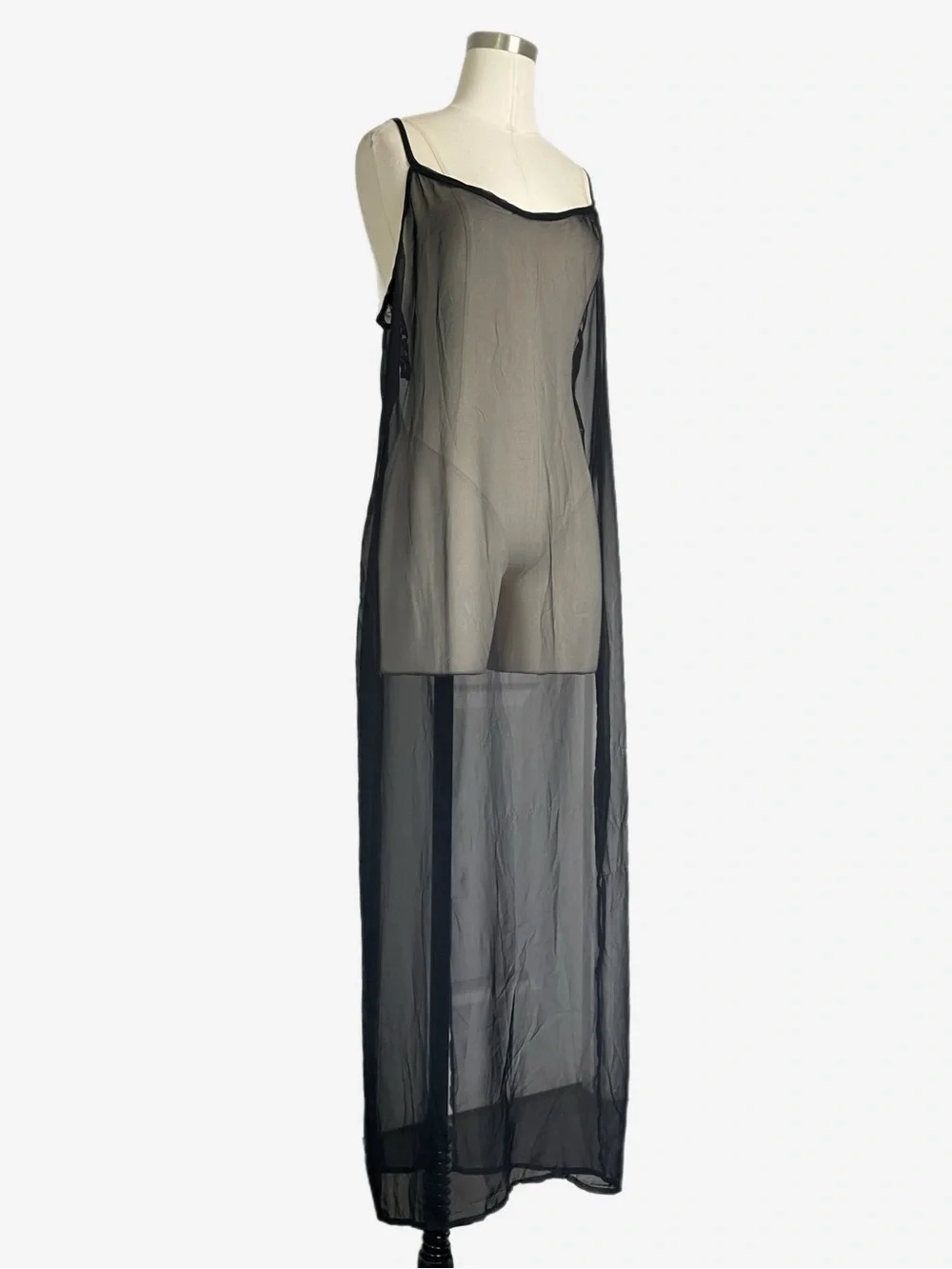 Vintage 90s Unbranded Black sheer chiffon maxi slip dress soft romantic L/XL